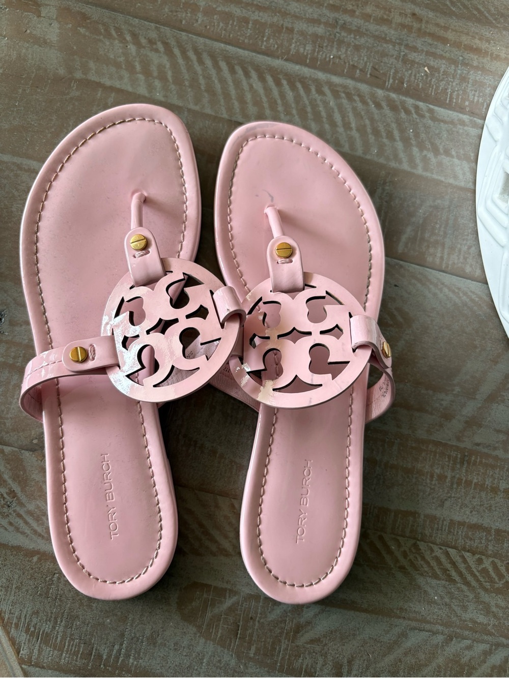 Tory Burch Pink Miller Cutout Logo Thong Sandals